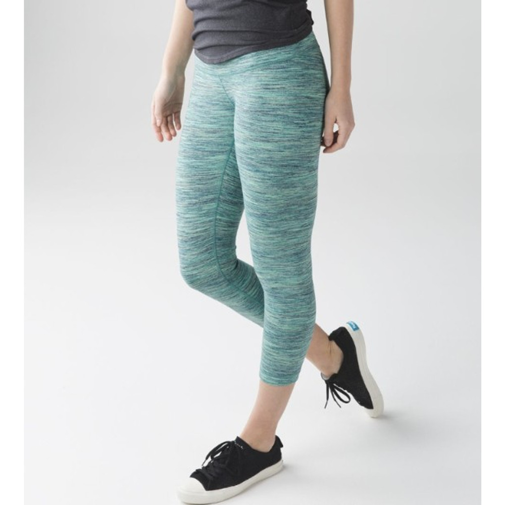 Lululemon Wunder Under Crop Leggings Size 4 Space Dye Alberta Lake Teal Blue - Picture 5 of 13